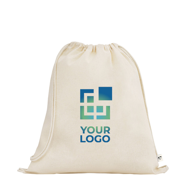 Sac à dos en cordon fabriqué en coton bio avec anses 140 g/m²