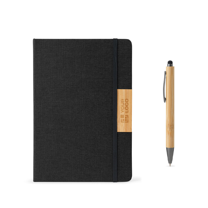Ensemble bloc-notes et stylo en bambou, encre noire, A5, pages lignées