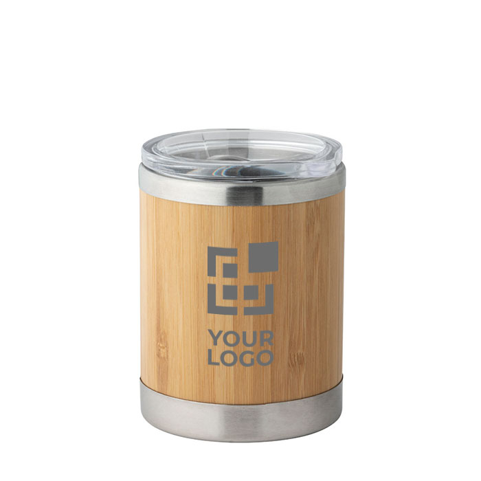 Gobelet en acier inoxydable et bambou, double paroi et couvercle 350ml