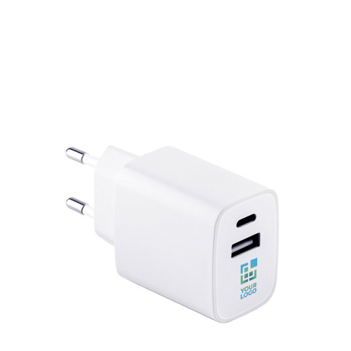 Adaptateur secteur en plastique recyclé avec deux ports USB