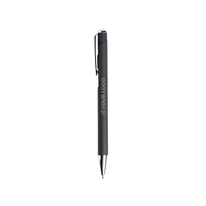 Stylo en aluminium rétractable avec détails argentés encre bleue