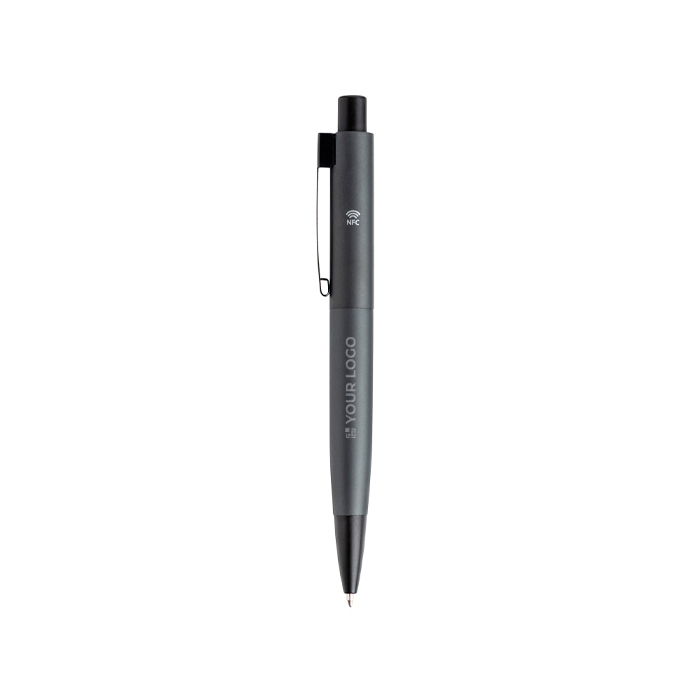 Stylo en aluminium rétractable avec détails argentés encre bleue