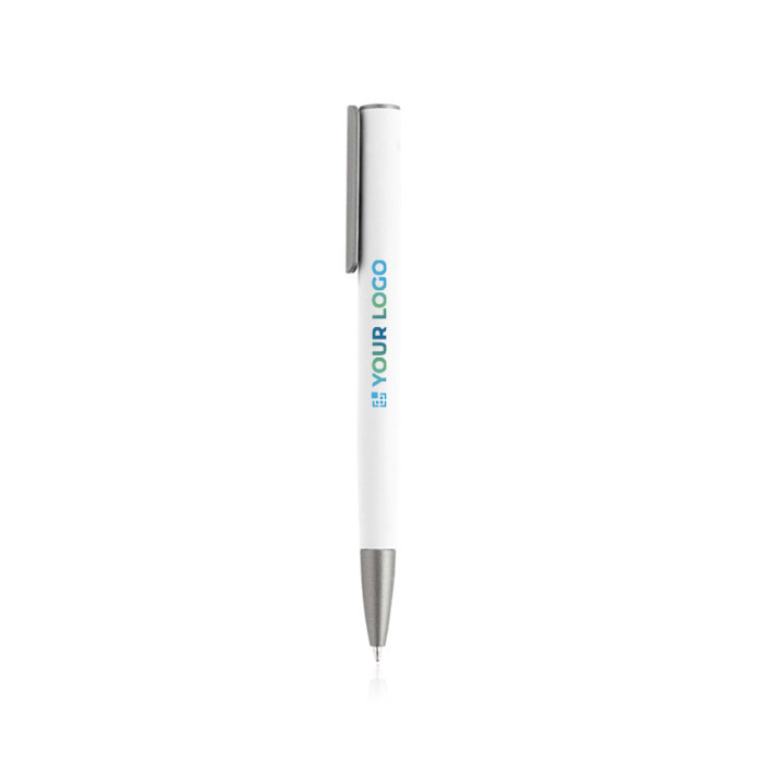Stylo en aluminium recyclé avec finition en caoutchouc encre bleue avec zone d'impression