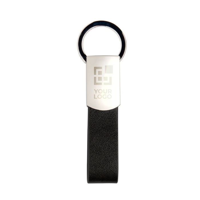 Porte-clés avec sangle en cuir synthétique et anneau ouverture facile avec zone d'impression