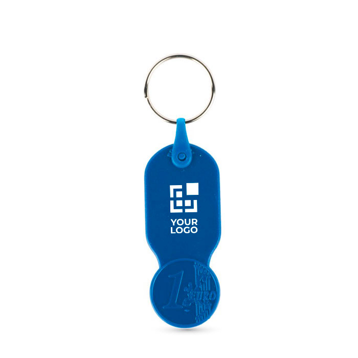 Porte-clés plastique avec jeton 1 euro et couverture personnalisable avec zone d'impression