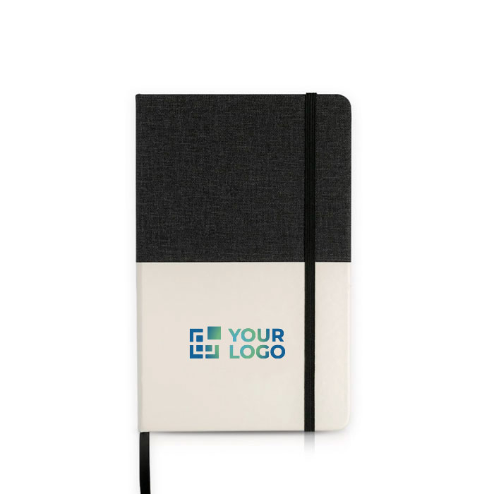 Carnet cuir synthétique bicolore avec marque-page A5 feuilles lisses avec zone d'impression