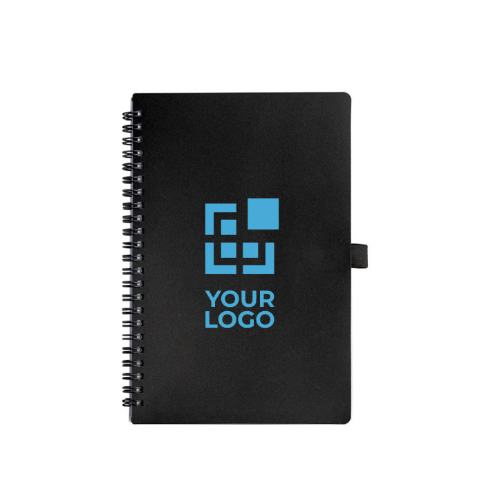 Carnet avec spirales et porte-stylo A5 feuilles lignées avec zone d'impression