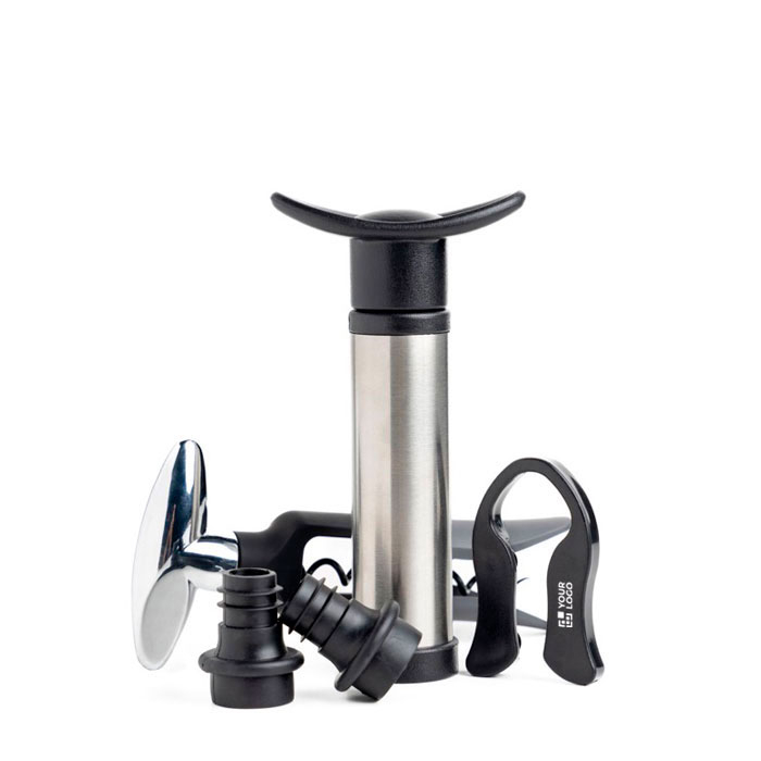 Set de vin avec plusieurs accessoires comme un tire-bouchon avec zone d'impression