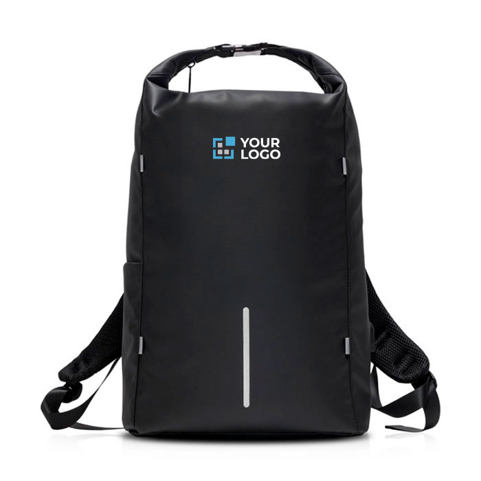 Sac à dos en polyester avec fermeture imperméable et port USB 15,6" avec zone d'impression