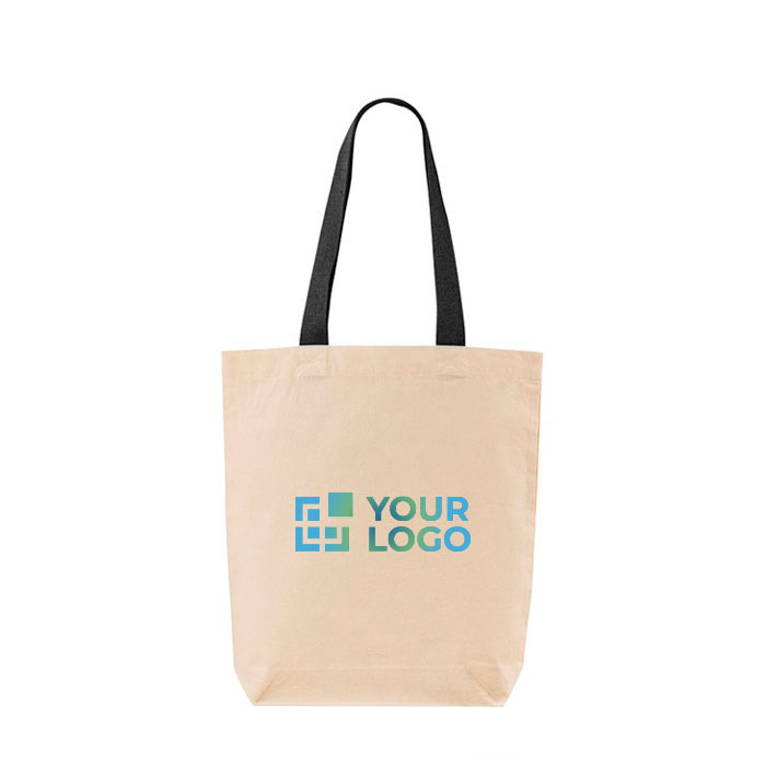 Sac en coton avec soufflet inférieur et poignées colorées 180 g/m² avec zone d'impression
