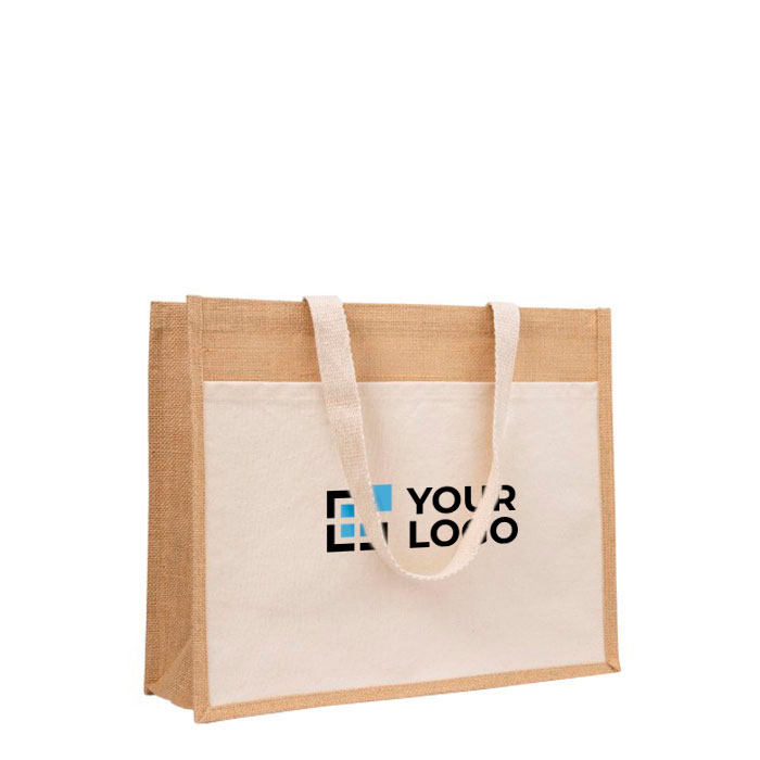 Sac en jute et coton résistant jusqu'à 11 kg avec poche avant avec zone d'impression