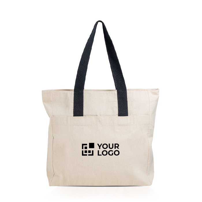 Sac en coton canvas avec fermeture et poignées colorées 280 g/m²