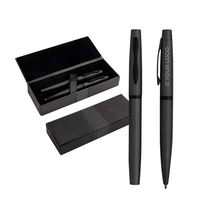 Ensemble roller et stylo avec boîte cadeau assortie, encre bleue avec zone d'impression