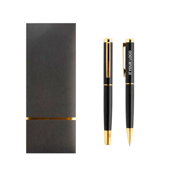 Ensemble stylo et roller en métal avec un design élégant, encre bleue avec zone d'impression