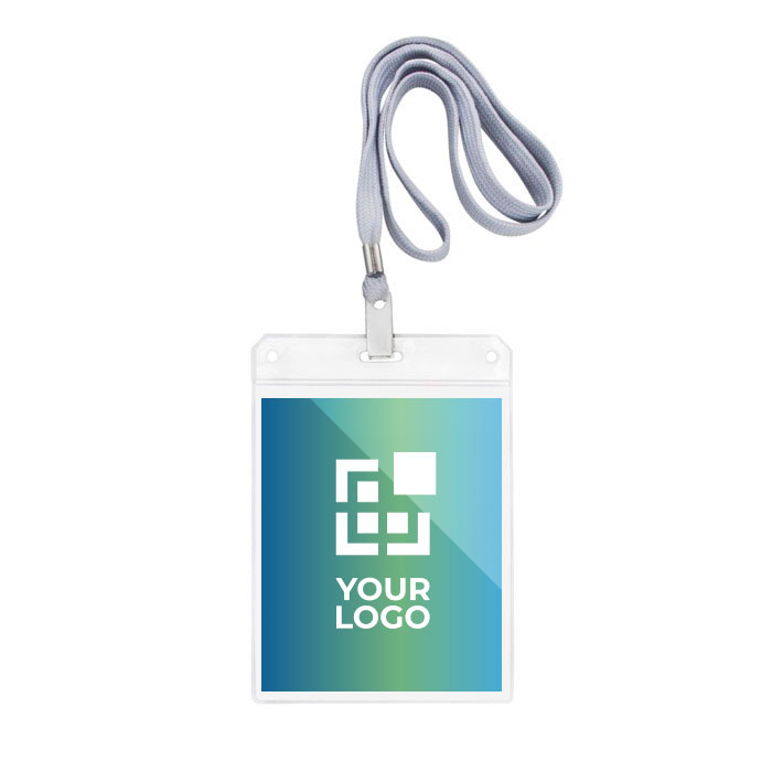 Identificateur avec cordon détachable en polyester 10,8x15,4 cm avec zone d'impression