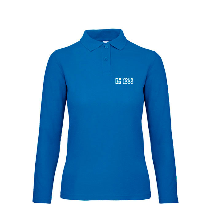 Polo basique pour femme à manches longues en coton 180 g/m² B&C avec zone d'impression