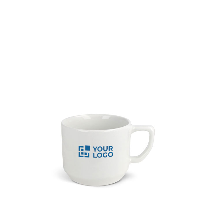 Tasse céramique blanche avec une poignée rectangulaire compacte 250ml avec zone d'impression
