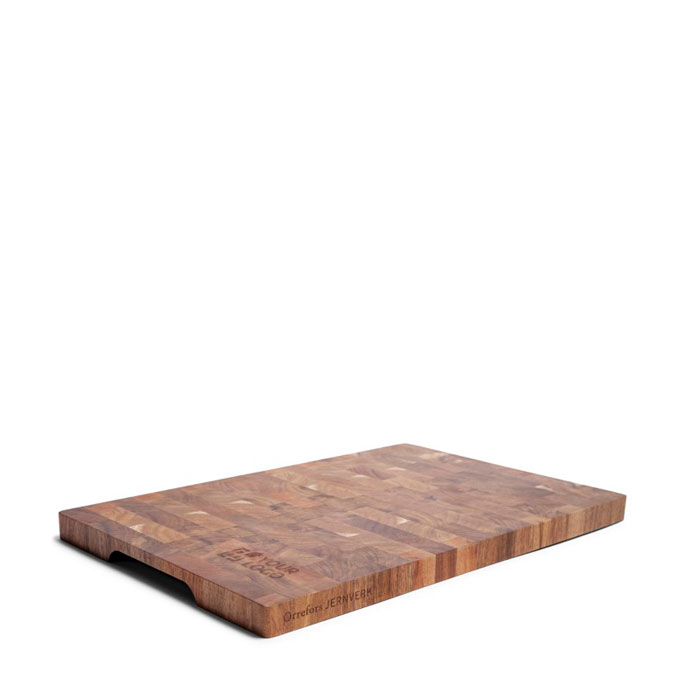 Planche à découper de forme rectangulaire en bois d'acacia avec zone d'impression