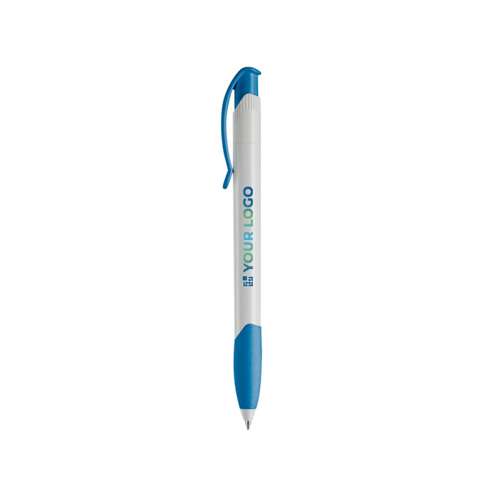 Stylo en plastique blanc avec clip incurvé coloré fabriqué en UE avec zone d'impression