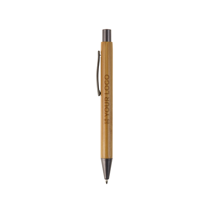 Stylo en bambou avec clip métallique et recharge Jumbo à encre bleue