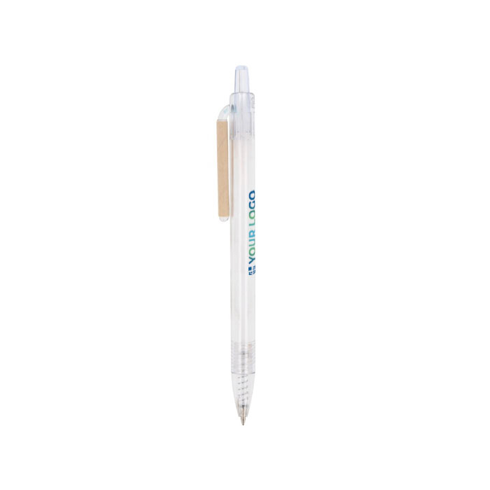 Stylo en plastique recyclé en couleurs transparentes avec zone d'impression