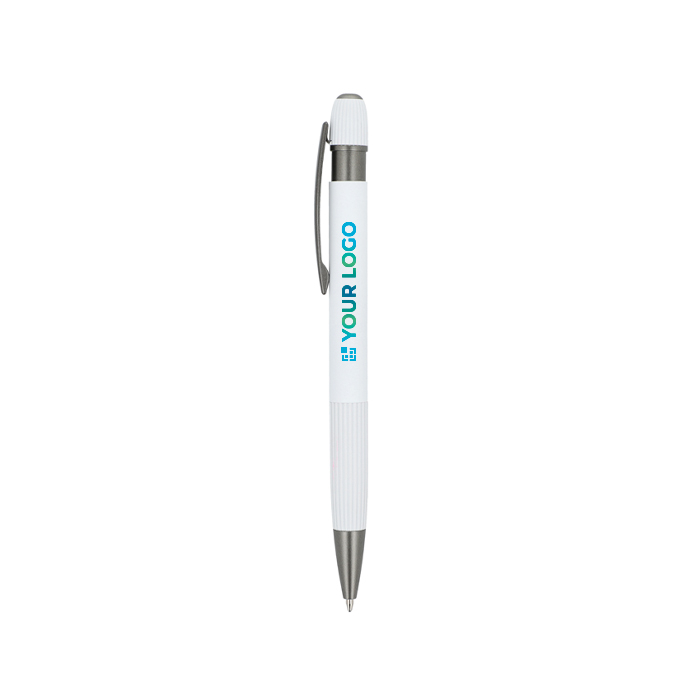 Stylo à bouton-poussoir en aluminium à rayures verticales, encre bleue
