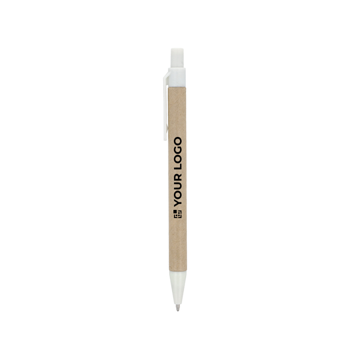 Stylo en papier avec détails en plastique colorés, encre bleue