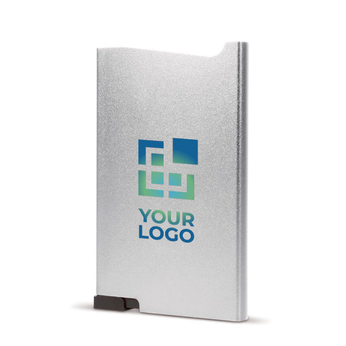 Porte-cartes en aluminium avec bouton et rangement pour 6 cartes avec zone d'impression
