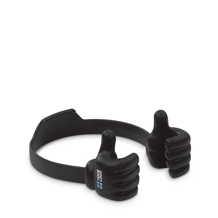 Support pour téléphone portable en forme de deux mains le tenant avec zone d'impression