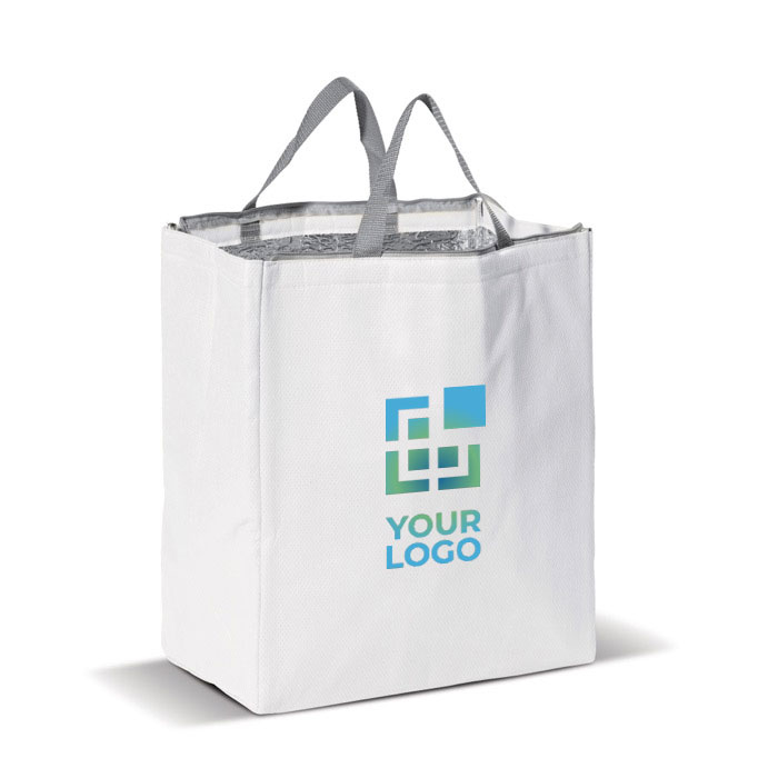 Sac isotherme avec intérieur en aluminium et fermeture zippée avec zone d'impression