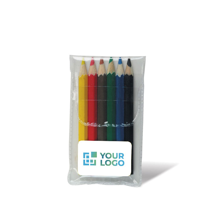 Crayons courts de couleur dans étui transparent personnalisable avec zone d'impression