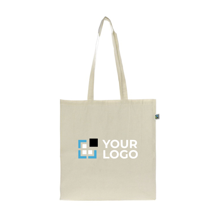 Sac en coton Fairtrade avec capacité de 10 kg et 140 g/m2 avec zone d'impression