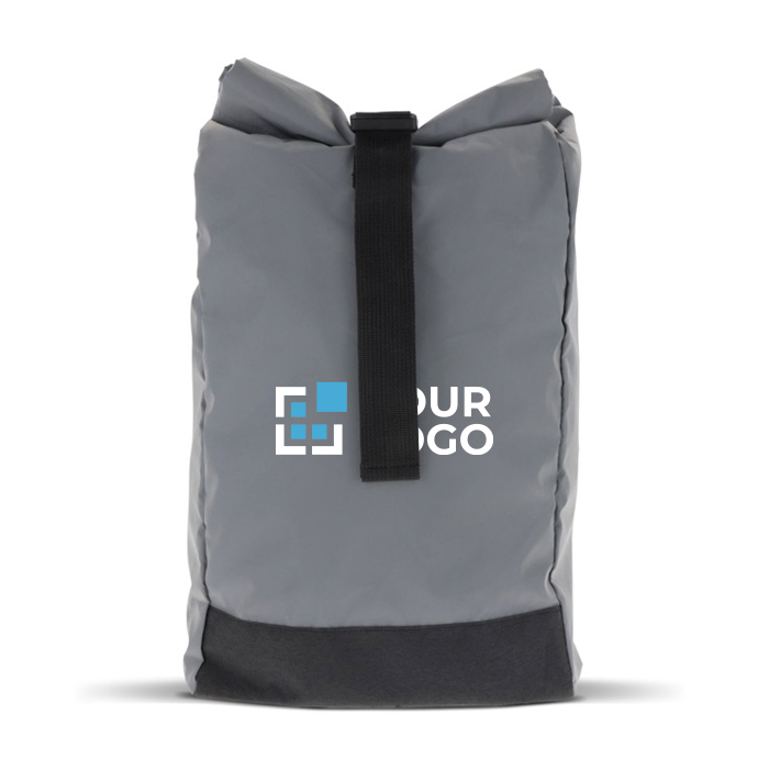 Sac à dos roll-top réfléchissant en polyester avec ouverture pliable avec zone d'impression