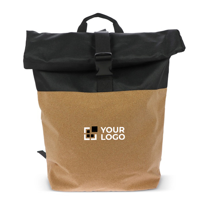 Sac à dos roll-top en RPET et liège avec pochette pour ordinateur 15'' avec zone d'impression