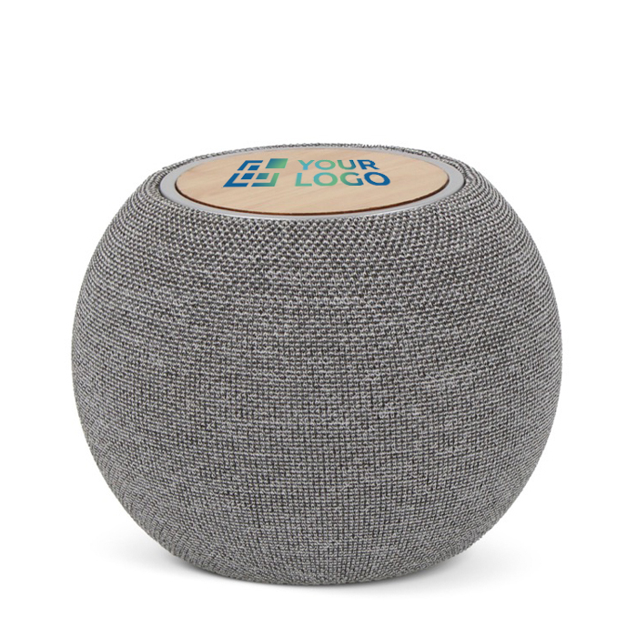 Enceinte et chargeur portable rond et compact en RPET et bambou avec zone d'impression