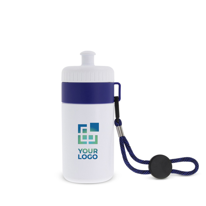 Gourde de sport blanche sans BPA avec cordon de transport 500ml avec zone d'impression