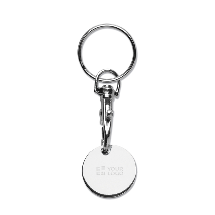 Porte-clés métallique rond avec pièce pour caddie de courses