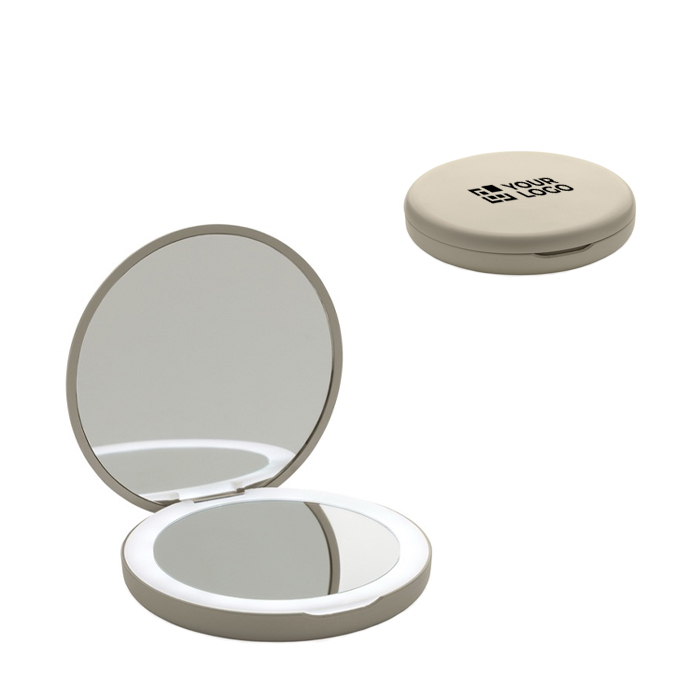 Miroir de poche en plastique recyclé avec grossissement et lumière LED