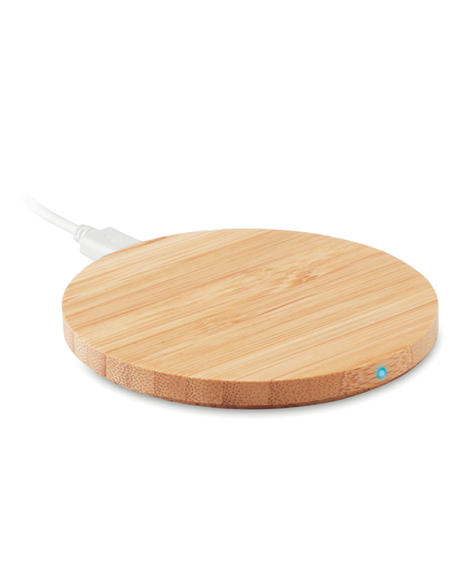 Chargeur sans fil de bambou avec zone d'impression