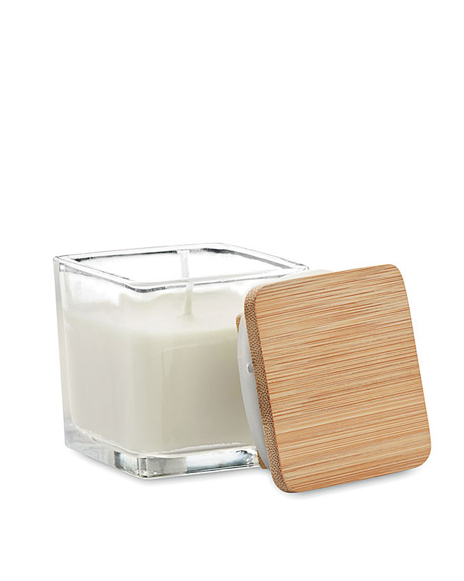 Bougie et bougeoir en verre et bambou plusieurs senteurs 50g