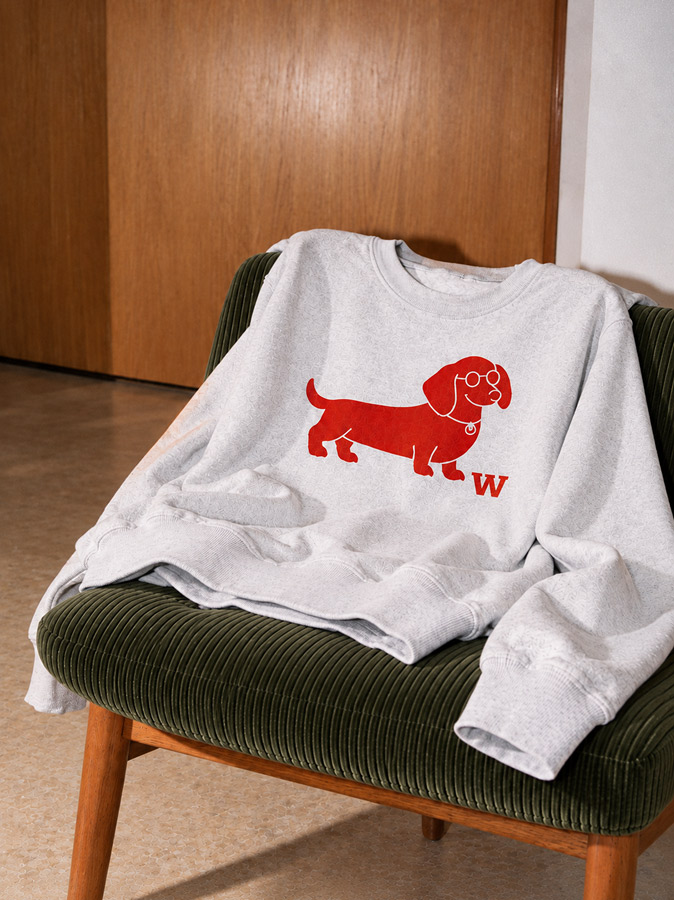 Sweat-shirt gris imprimé avec un motif de chien rouge