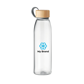 Bouteille personnalisée en verre et bambou avec zone d'impression