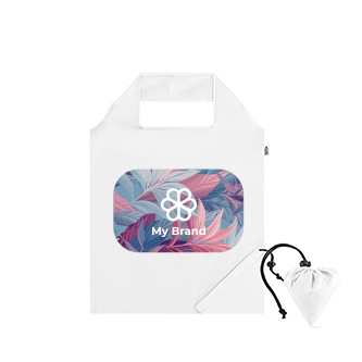 Sac recyclé pliable en forme de fraise vue avec zone d'impression