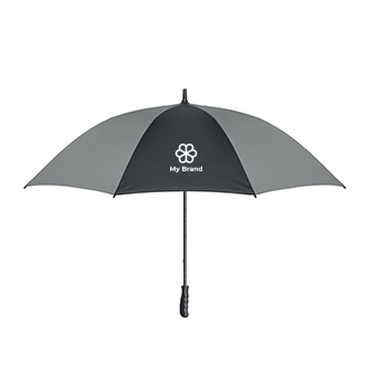 Parapluie manuel en pongé réfléchissant à poignée droite 30” vue avec zone d'impression