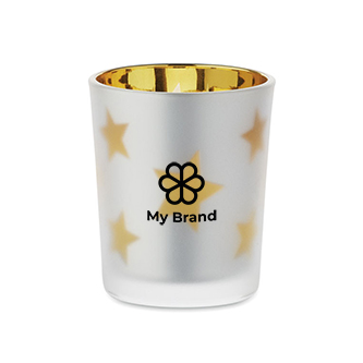 Bougie LED dans un pot en verre avec des petites étoiles de Noël